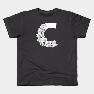 Monochrome capital letter C patterned with sakura twig Kids T-Shirt